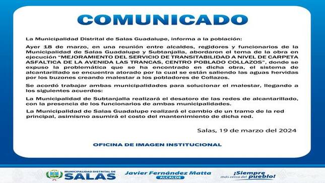 Mejoramiento del Servicio de Transitabilidad a Nivel de Carpeta Asfaltica de la Avenida las Trancas, Centro Poblado Collazos.