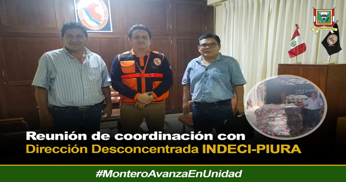 Reunión de coordinación en Indeci Piura para solicitar apoyo técnico frente a las lluvias en la quebrada de marmas.