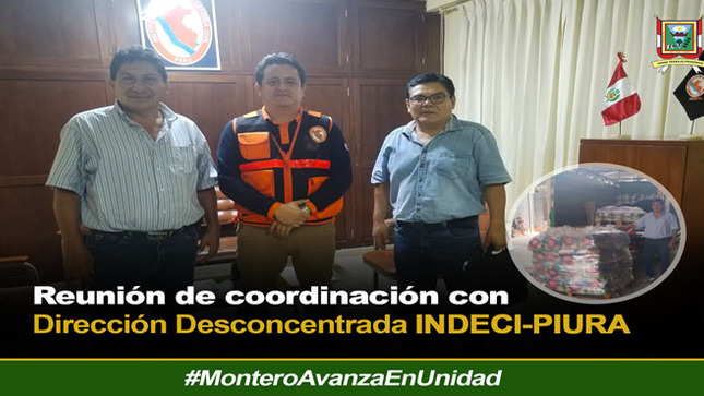 Reunión de coordinación en Indeci Piura para solicitar apoyo técnico frente a las lluvias en la quebrada de marmas. 