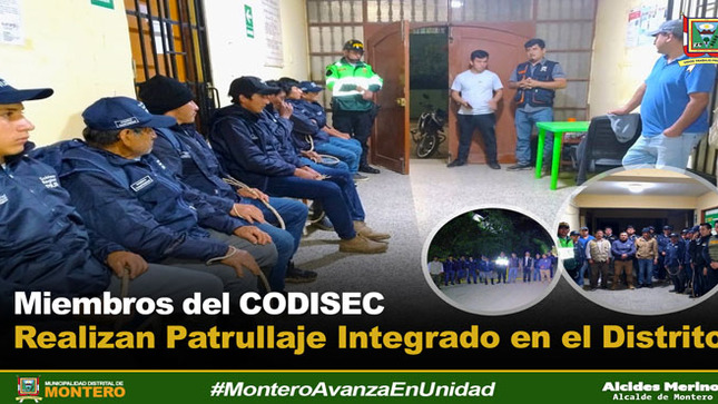 Realizan patrullaje integrado en el distrito de Montero. 