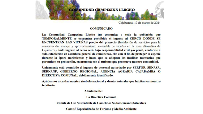 La Comunidad de Llucho comunica