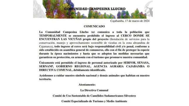 La Comunidad de Llucho comunica