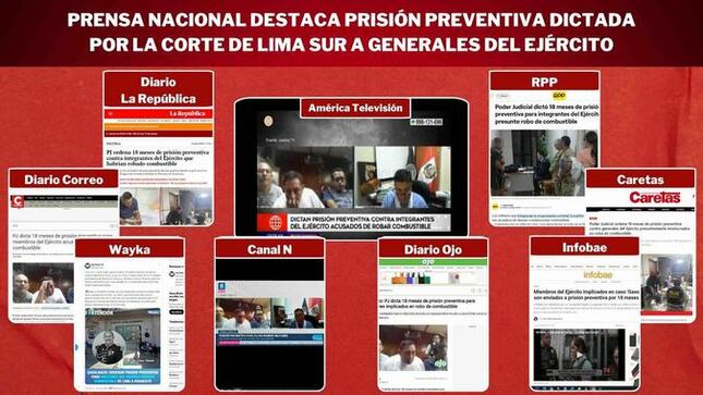 Destacan decisión de la Corte de Justicia de Lima Sur de dar prisión preventiva a generales del Ejército por presunto robo de combustible