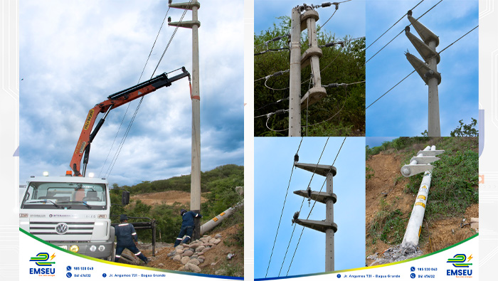 EMSEU S.A.C, restableció servicio interrumpido por el impacto de un vehículo contra una estructura eléctrica.