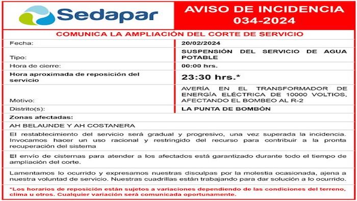 AVISO DE INCIDENCIA 034-2024