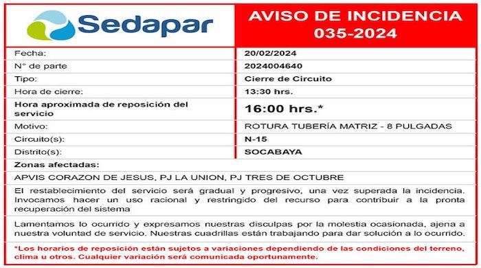 AVISO DE INCIDENCIA 035-2024