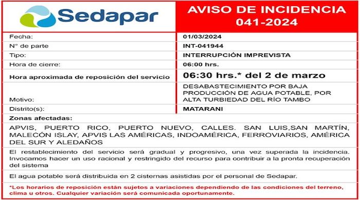 AVISO DE INCIDENCIA
041-2024