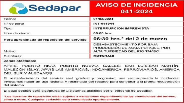 AVISO DE INCIDENCIA
041-2024