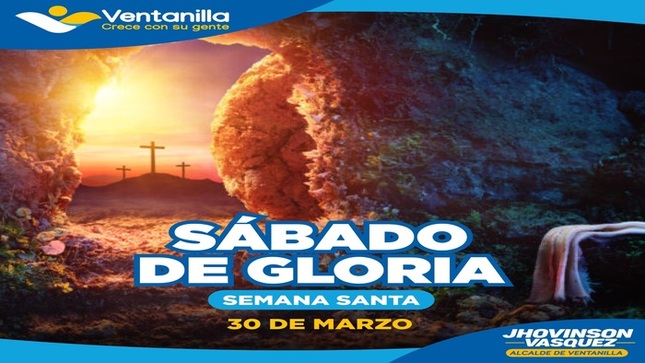🟡 Les deseamos a todos nuestros vecinos un “Sábado de Gloria” lleno de paz y reflexión. En este día tan especial, la municipalidad a través de nuestro alcalde 𝐉𝐡𝐨𝐯𝐢𝐧𝐬𝐨𝐧 𝐕𝐚𝐬𝐪𝐮𝐞𝐳, invita a todos a compartir en familia y mantener vivas nuestras tradiciones. En esta jornada, los fieles recuerdan el período en que el mesías yacía en el sepulcro tras su crucifixión, y el sufrimiento de María Santísima y de los apóstoles quienes hacían vigilia junto a la tumba.