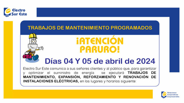 ¡ATENCIÓN PARURO! CORTE PROGRAMADO
