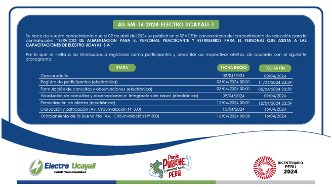 Adjudicación Simplificada N.º AS-SM-16-2024-ELECTRO UCAYALI-1