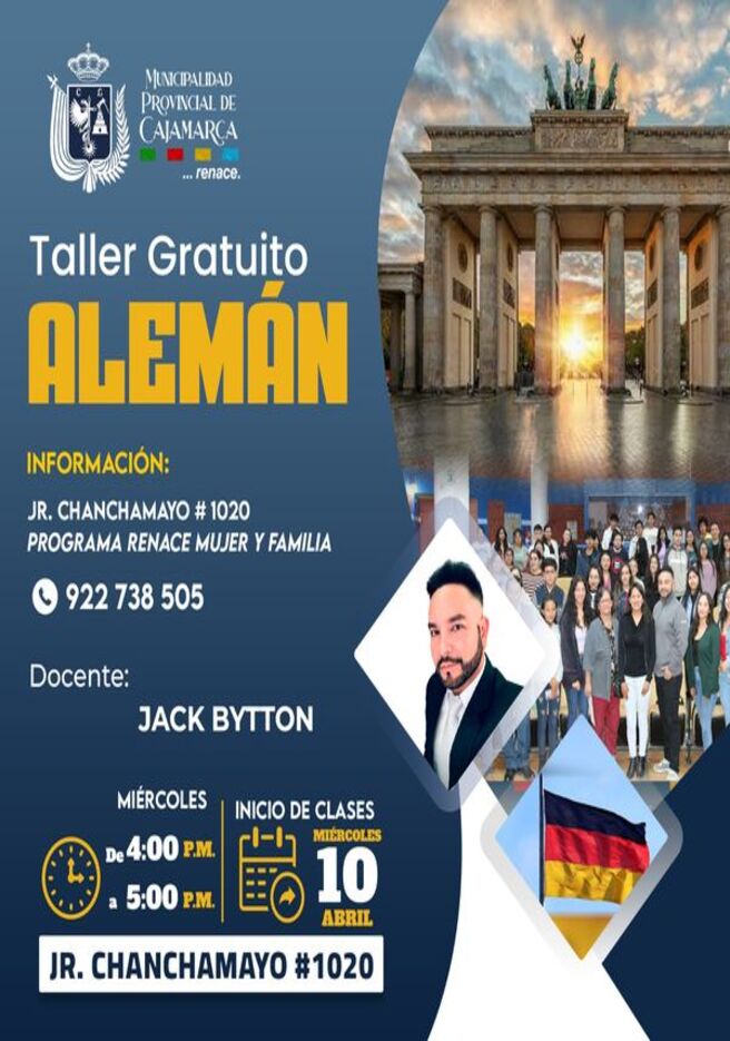 Inscríbete en nuestros  talleres  📝 𝑮𝑹𝑨𝑻𝑰𝑺 ✅
📍  Jr. Chanchamayo N° 1020 
¡No pierdas esta oportunidad! 😎