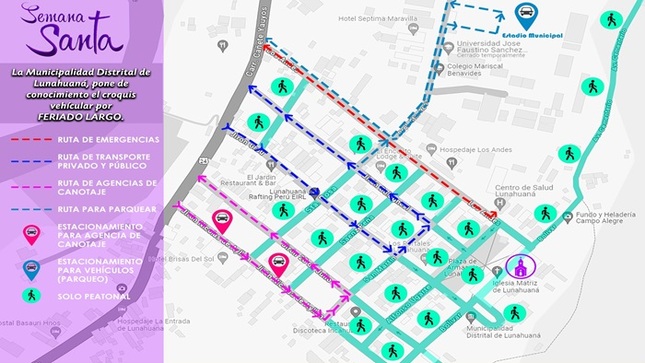 La Municipalidad Distrital de Lunahuaná, pone de conocimiento a la ciudadana en general el CROQUIS VEHICULAR POR SEMANA SANTA. Donde se busca de poder mejorar el tránsito en nuestra jurisdicción. 

#EnGestionChavelonEsLaSolucion