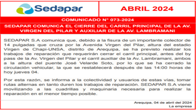 Comunicado N° 073-2024