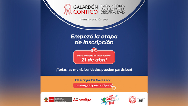 Inició la inscripción al Premio Nacional “Galardón Contigo” dirigida a gobiernos locales y regionales