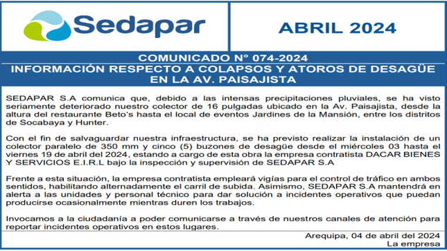 Comunicado N° 074-2024