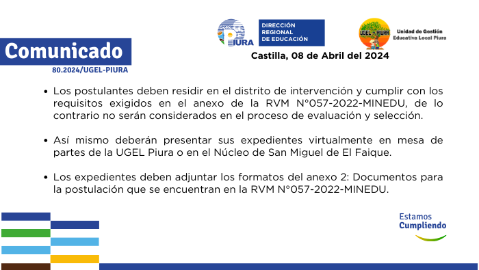 Convocatoria para cubrir facilitadores en alfabetización vacantes en el programa de alfabetización
San Miguel de El Faique