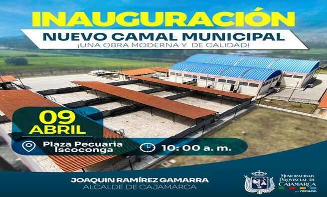 πEl alcalde provincial, Joaquin RamΓrez Gamarra, te invita este martes 09 de abril, a participar en un momento histΓ³rico para nuestra ciudad: ππ πππππππππππΜπ π
ππ ππππππππ πͺπ¨π΄π¨π³ π΄πΌπ΅π°πͺπ°π·π¨π³, ππππππ
π πππππ π ππ π·ππππ π·πππππππ π°ππππππππ.
π€Desde las 10 de la maΓ±ana, ΓΊnete a nosotros para celebrar la apertura de las instalaciones mΓ‘s modernas y avanzadas del paΓs. Este nuevo camal no solo marca un hito en nuestra provincia, sino que tambiΓ©n representa un paso significativo hacia el mejoramiento de la producciΓ³n cΓ‘rnica, ambientes adecuados y el impulso de la economΓa local.
