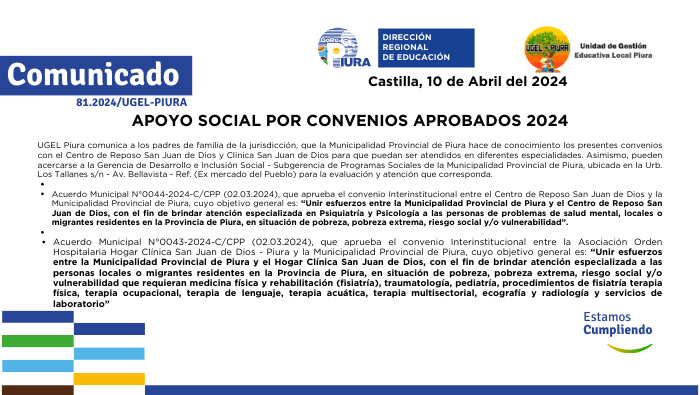 Apoyo social por convenios aprobados 2024