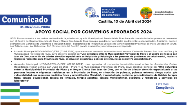 Apoyo social por convenios aprobados 2024