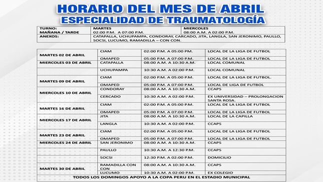 Recuerda vecino que la Municipalidad Distrital de Lunahuaná, continúa realizando la atención especializada en Traumatología. 
#EnGestionChavelonEsLaSolucion 

𝑺𝒆 𝒂𝒈𝒓𝒂𝒅𝒆𝒄𝒆 𝒔𝒖 𝒅𝒊𝒇𝒖𝒔𝒊𝒐́𝒏 / 𝑼𝒏𝒊𝒅𝒂𝒅 𝒅𝒆 𝑰𝒎𝒂𝒈𝒆𝒏 𝑰𝒏𝒔𝒕𝒊𝒕𝒖𝒄𝒊𝒐𝒏𝒂𝒍