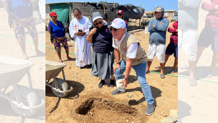 Cancillería Trujillo coloca primera piedra de sala multipropósito para familias damnificadas por las lluvias en Tahuantinsuyo, Chepén