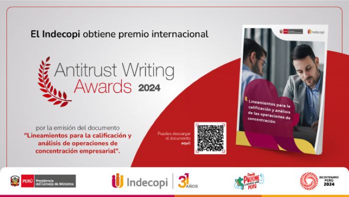 El Indecopi obtiene premio internacional 2024 por sus Lineamientos para la calificación y análisis de operaciones de concentración empresarial