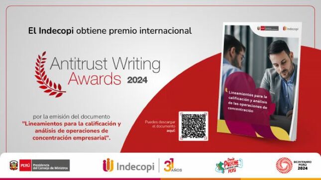 El Indecopi obtiene premio internacional 2024 por sus Lineamientos para la calificación y análisis de operaciones de concentración empresarial