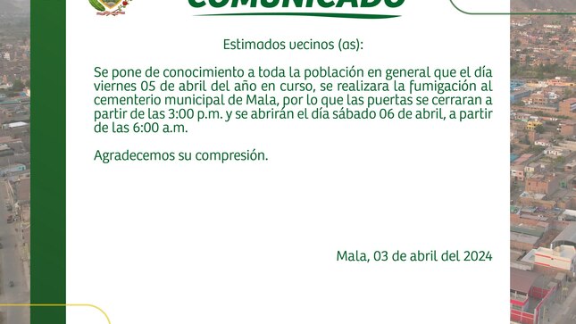 La Municipalidad de Mala Informa