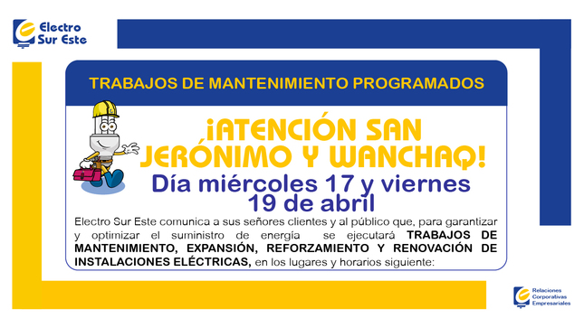 Información corte programado 17 y 19 de abril 