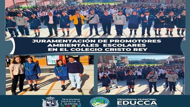 🖐🏻En el marco del Programa Municipal EDUCCA, esta mañana se realizó la juramentación de 36 Promotores Ambientales Escolares (PAE) en la Institución Educativa Cristo Rey.
✅Los Promotores Ambientales Escolares, son líderes ambientales, formados para generar conciencia, participación y cultura ambiental entre los miembros de su institución educativa y fuera de esta, en sus casas, barrios y otras instituciones educativas.
📌El personal capacitado de la comuna local, capacitará a los PAE, con charlas y talleres, en diferentes temas, como: el rol de los promotores ambientales escolares, los problemas ambientales globales  y los impactos  locales y las buenas prácticas ambientales  dentro de la escuela.