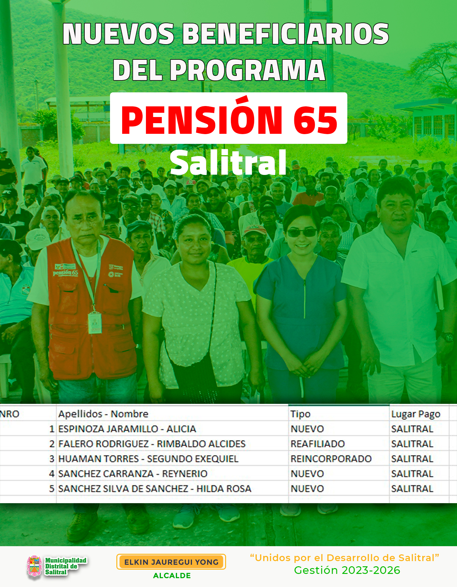 Nuevos beneficiarios del Programa Pensi贸n 65