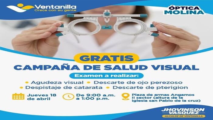 🟡Una gran noticia para los vecinos del distrito, gracias a la iniciativa de nuestro alcalde 𝐉𝐡𝐨𝐯𝐢𝐧𝐬𝐨𝐧 𝐕𝐚𝐬𝐪𝐮𝐞𝐳, estamos ofreciendo una campaña gratuita de salud visual en diferentes servicios. Acércate a la Plaza de Armas de Angamos, este jueves 18 de abril, desde las 9:00 a.m. ¡Los esperamos!
¡Ventanilla crece con su gente!