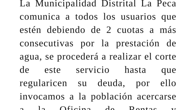 Comunicado de Corte del servicio de agua por morosidad