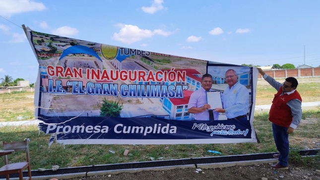 La Contraloría General advirtió que la institución educativa Gran Chilimasa, en el distrito de Aguas Verdes, provincia de Zarumilla, fue inaugurada el 26 de marzo a pesar de que los trabajos no estaban concluidos en su totalidad. En la inauguración estuvieron presentes el titular del Gobierno Regional de Tumbes y autoridades locales.