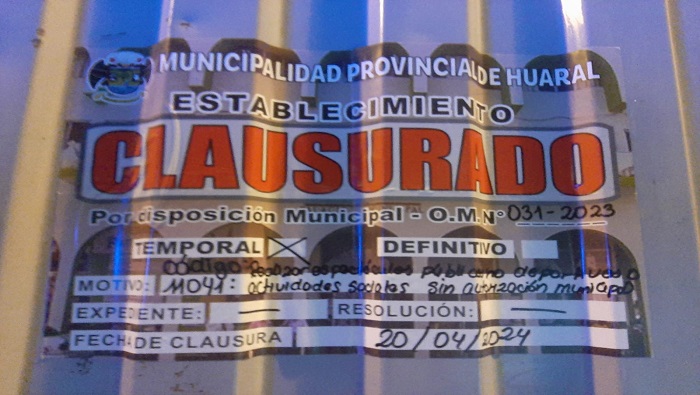 Clandestino espect谩culo folcl贸rico clausurado en Huaral