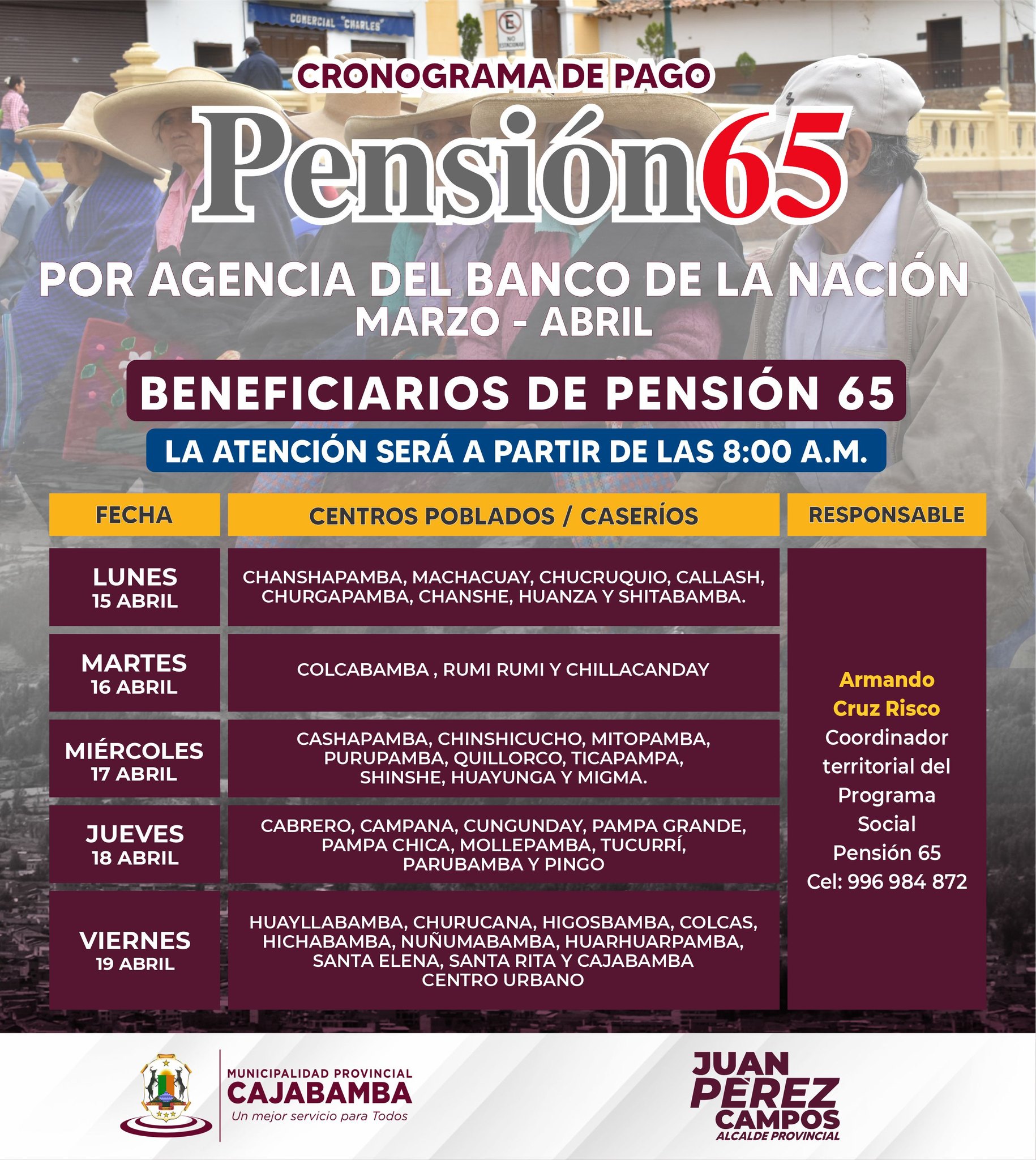 Cronograma de pago pensión 65