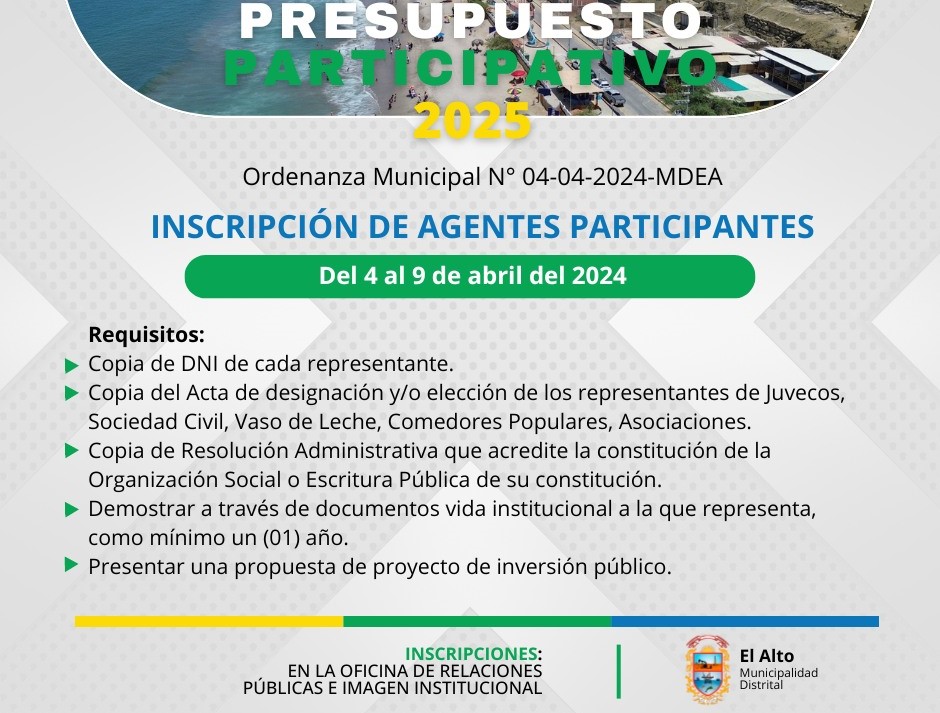 Iniciaron Las Inscripciones De Los Agentes Participantes Al Presupuesto Participativo Para El Año Fiscal 2025.