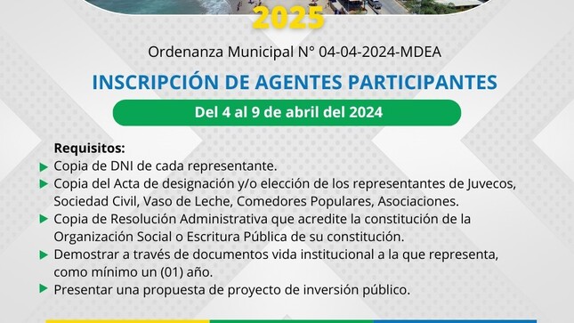 Iniciaron Las Inscripciones De Los Agentes Participantes Al Presupuesto Participativo Para El Año Fiscal 2025.