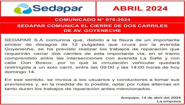 Comunicado N°075-2024