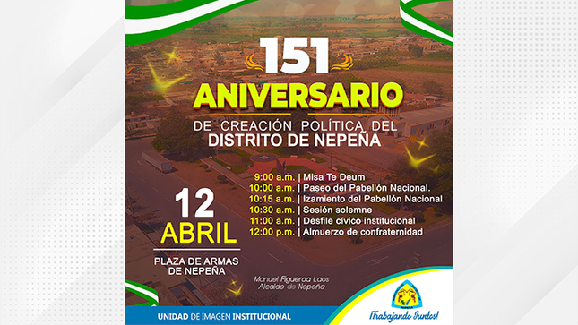 Programa General: 151º Aniversario de Creación Política del distrito de Nepeña