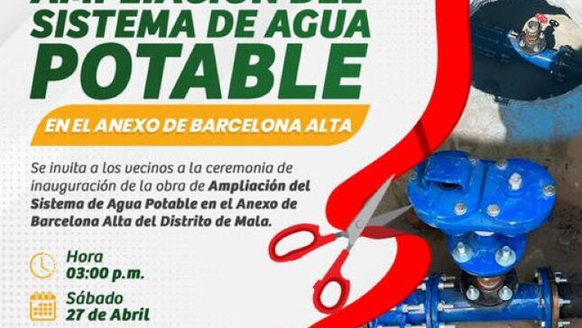 Invitación a la Inauguración de la Obra "Ampliación del Sistema de Agua Potable en el Anexo de Barcelona Alta" 