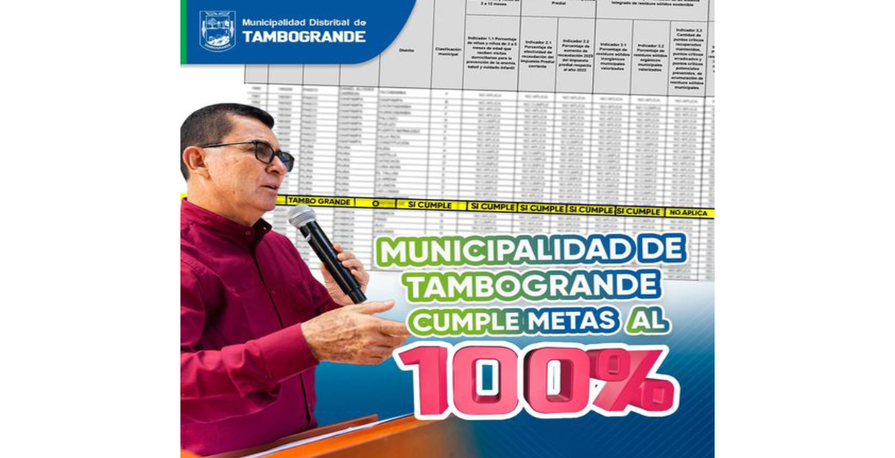 MUNICIPALIDAD DE TAMBOGRANDE CUMPLE METAS AL 100%
