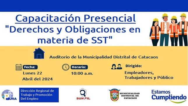 DRTPE Piura en coordinación con SUNAFIL Piura realizarán capacitación presencial: "Derechos y Obligaciones en materia de SST".