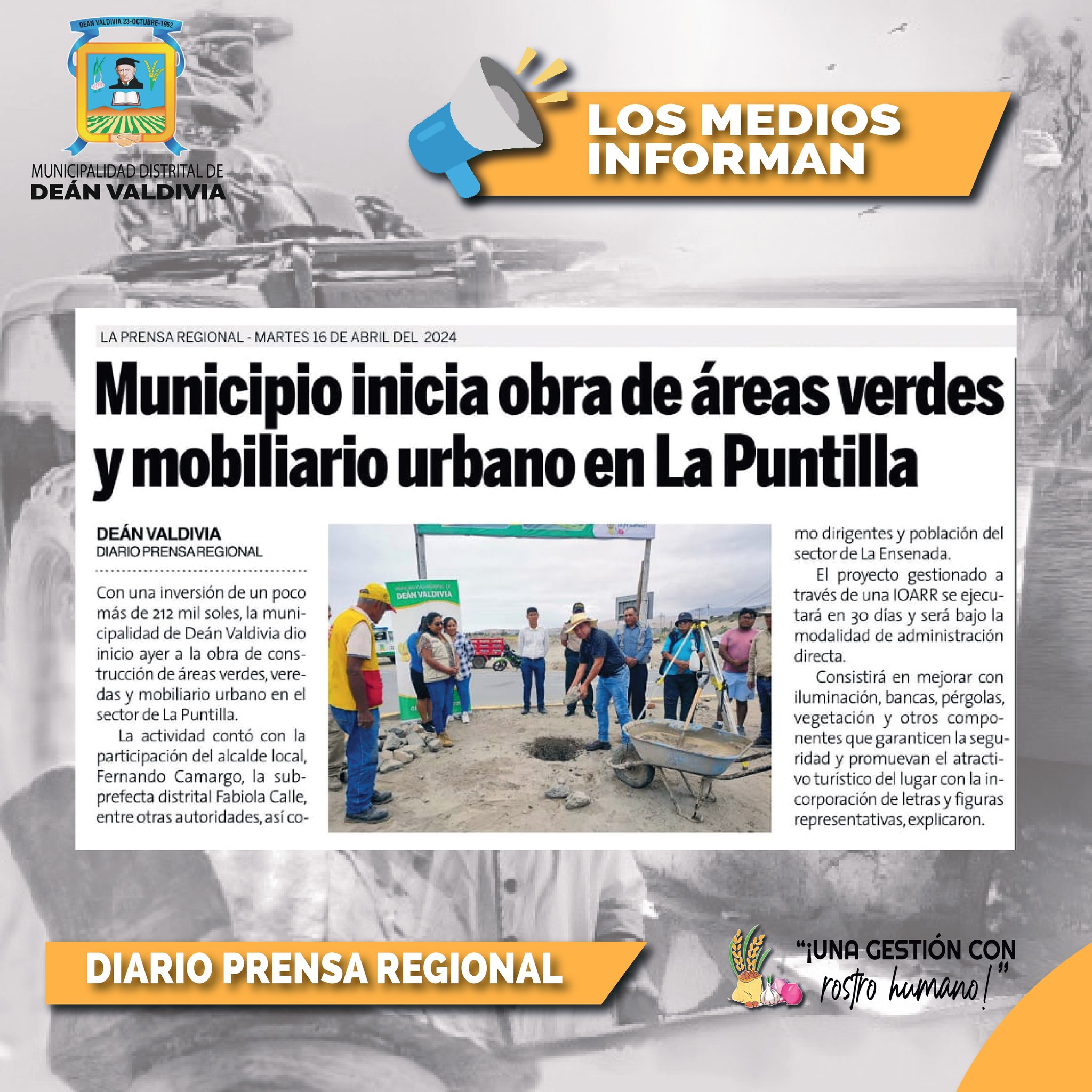 Inicio de obra de áreas verdes y mobiliario urbano en la Puntilla