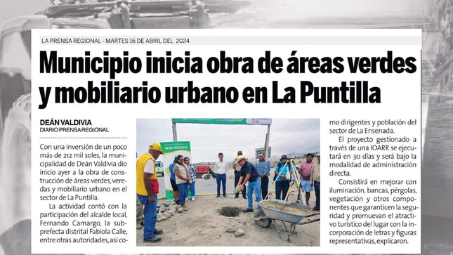 Inicio de obra de áreas verdes y mobiliario urbano en la Puntilla