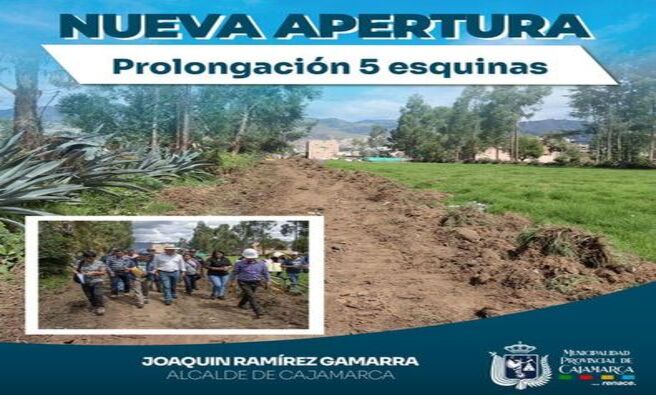 ✅El alcalde provincial de Cajamarca, Joaquin Ramírez Gamarra, supervisó los trabajos de apertura de la prolongación 5 Esquinas. El Nuevo Pool de Maquinaria ha iniciado los trabajos de recuperación y apertura de esta calle que permitirá tener un mejor acceso desde el centro comercial Open Plaza hasta la zona de Columbo en el sector Las Torrecitas. 
👏Con esta nueva apertura mejoraremos la calidad de vida de todos los vecinos que incluye la incorporación de sus servicios básicos. 