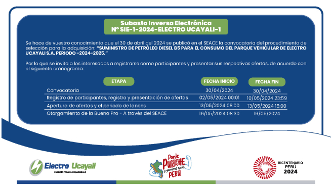 Subasta Inversa Electrónica N.º SIE-1-2024-ELECTRO UCAYALI-1