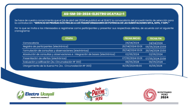 Adjudicación Simplificada N.º AS-SM-030-2024-ELECTRO UCAYALI-1