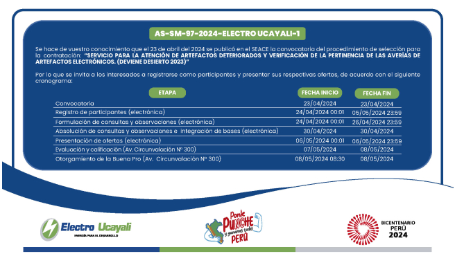 Adjudicación Simplificada N.º AS-SM-97-2024-ELECTRO UCAYALI-1